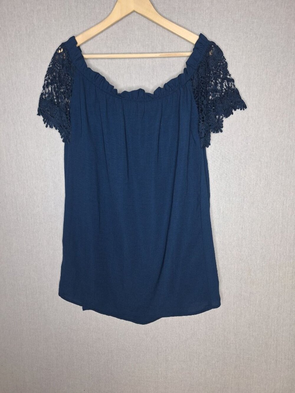 💙 ChicSoul Navy Blue Lace Sleeve Size 3X Boho Blouse Preppy Lightweight Summer